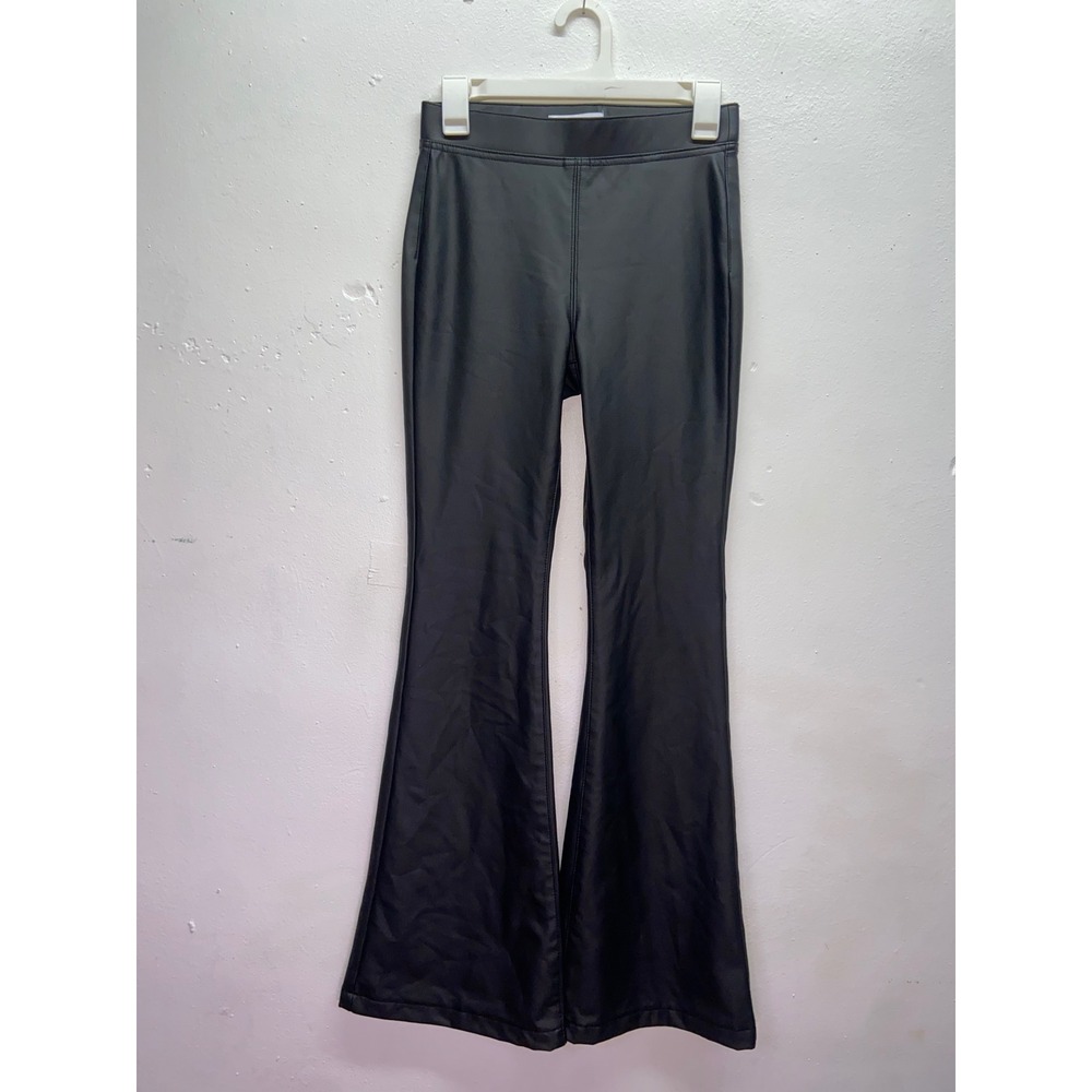 Black Faux Leather Flare Leg Bell Bottom Pants Leggings Y2K Retro Whimsigoth S